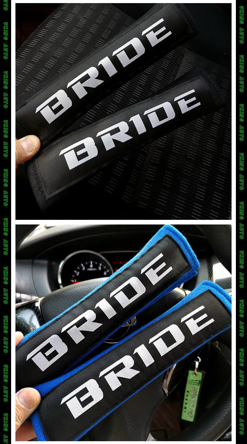 Car safety belt shoulder pads in black, blue and red with cotton sponge cloth and embroidery detailing