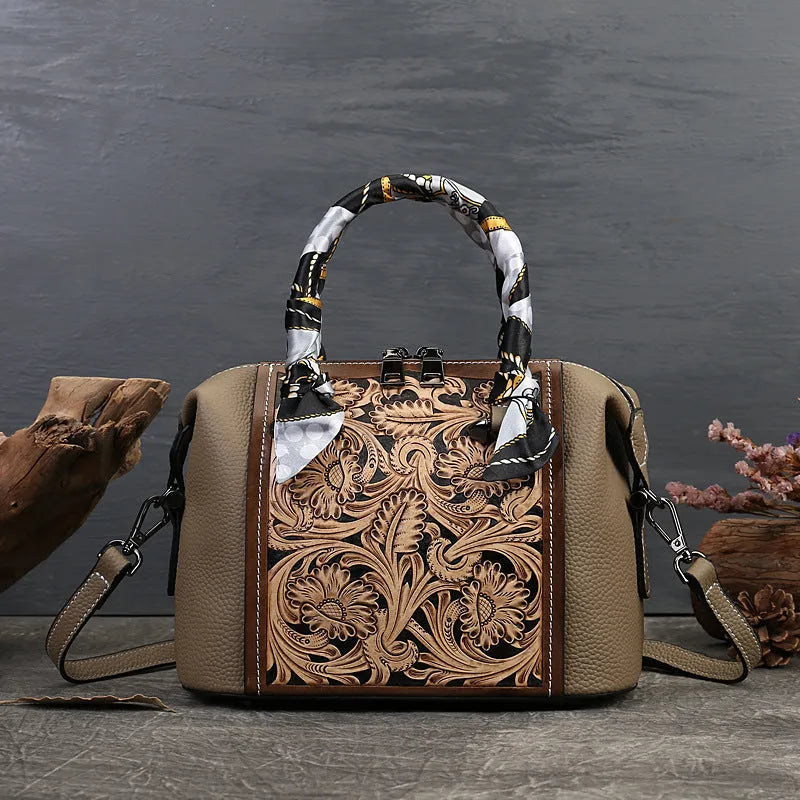 Genuine cowhide leather vintage messenger bag in horizontal square shape with multiple zipped compartments.