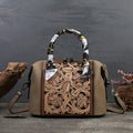 Genuine cowhide leather vintage messenger bag in horizontal square shape with multiple zipped compartments.