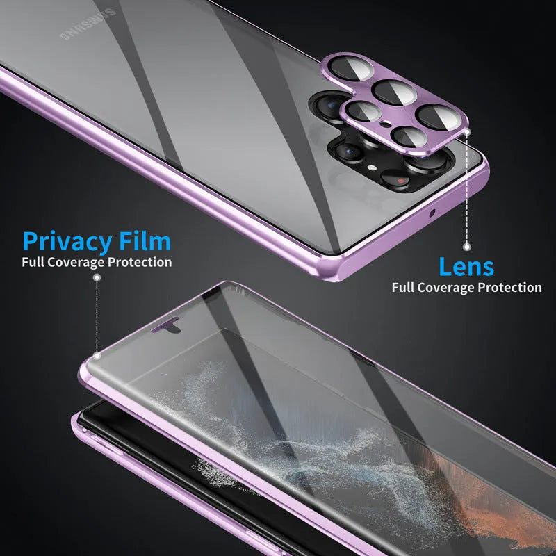 Universal magnetic mirror phone case with peep-proof design for Samsung smartphones in multiple colours