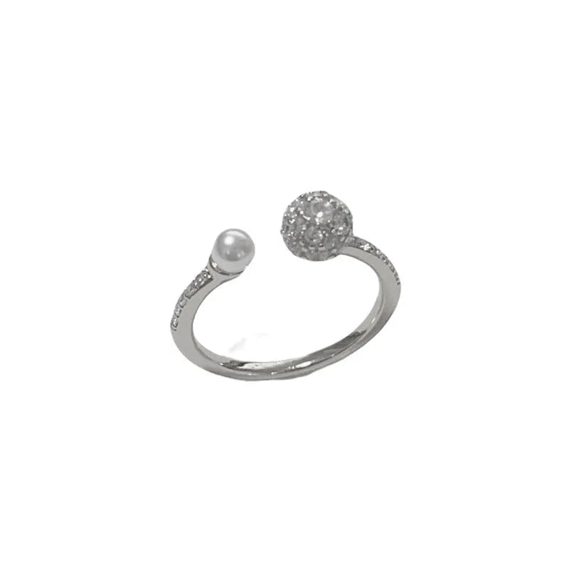 Open-end ring with round zircon pearl detail in gold or silver real gold plating