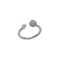 Open-end ring with round zircon pearl detail in gold or silver real gold plating