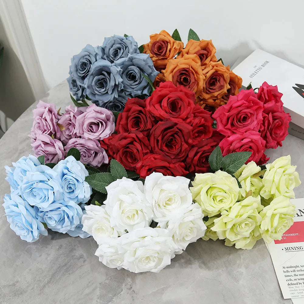 9-head diamond wedding hall flower row bundle in silk with multiple colour options including white, pink, and red
