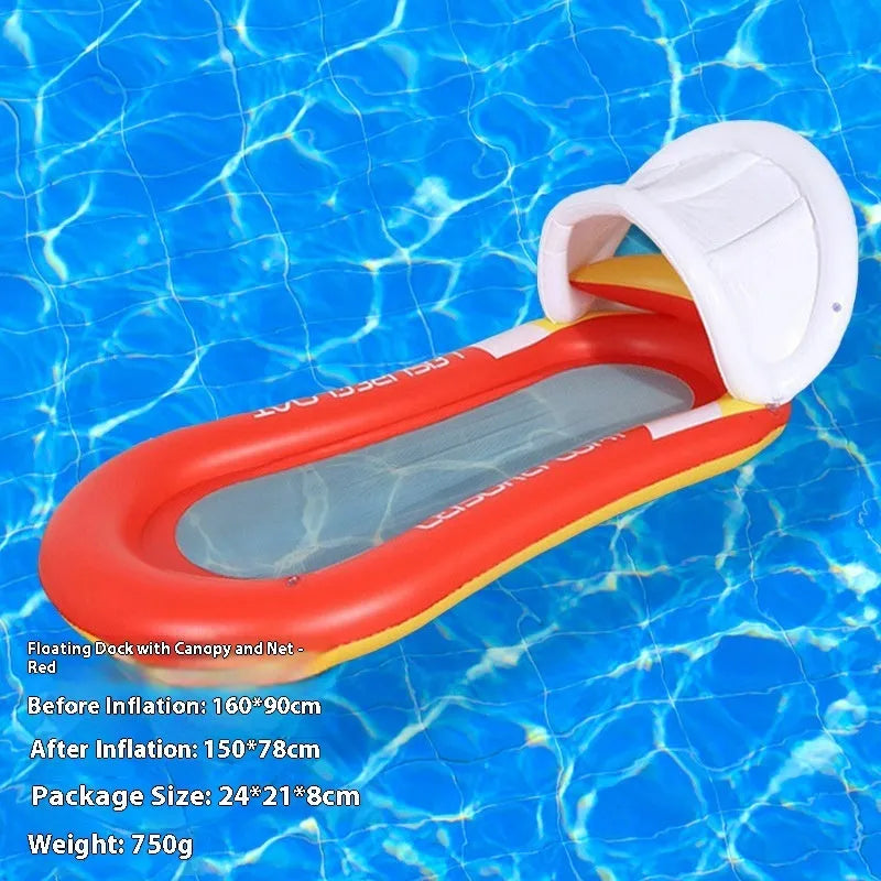 Inflatable floating row with wave sequin designs and canopy options in various colours