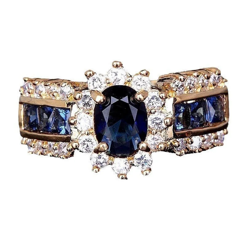 Personalised unisex zinc alloy ring with diamond or zircon stones in blue and purple colour options