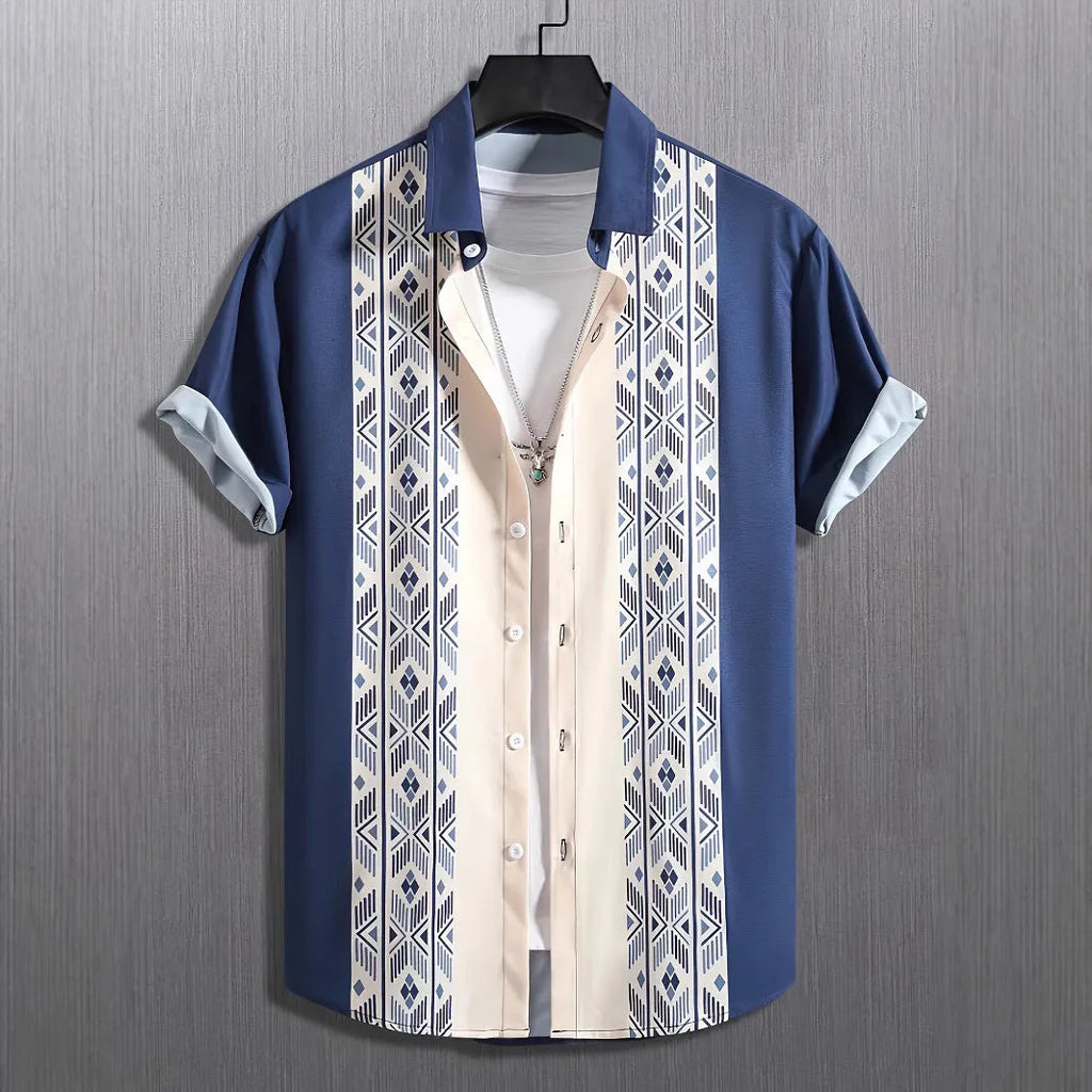 Men's plaid pattern short-sleeved shirt with lapel collar in loose fit regular cut cardigan style