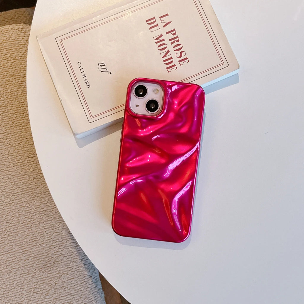 Silver electroplated TPU phone case with three-dimensional pleated pattern for iPhone
