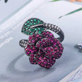 Geometric black gold ring with gold-plated red corundum centrepiece for women