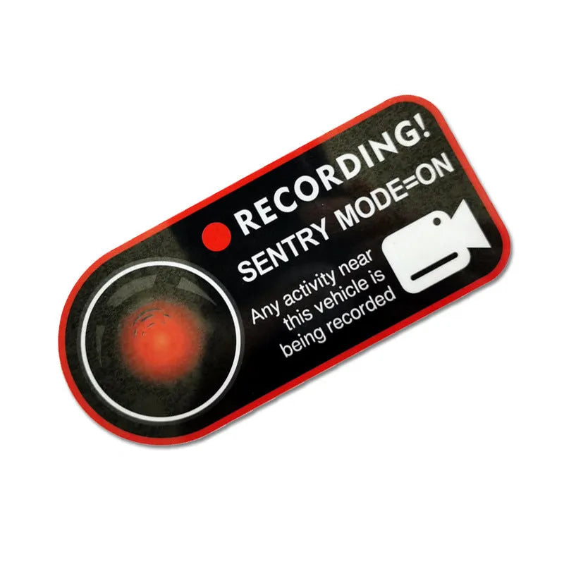 Tesla Sentry Mode warning sticker showing English text on electrostatic PVC material