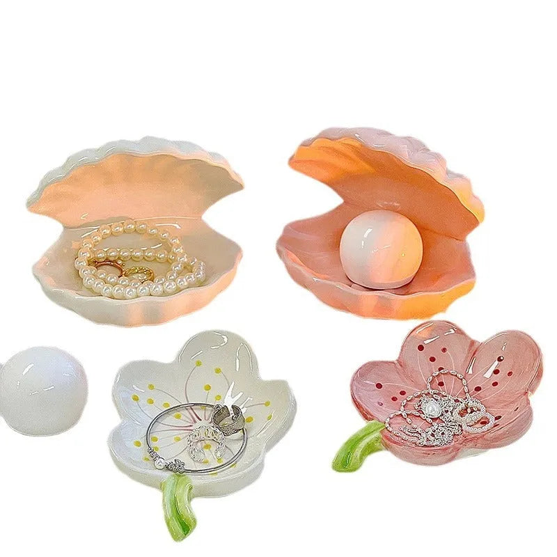 White porcelain decorative tray with optional matching small night lamp in modern simplicity style
