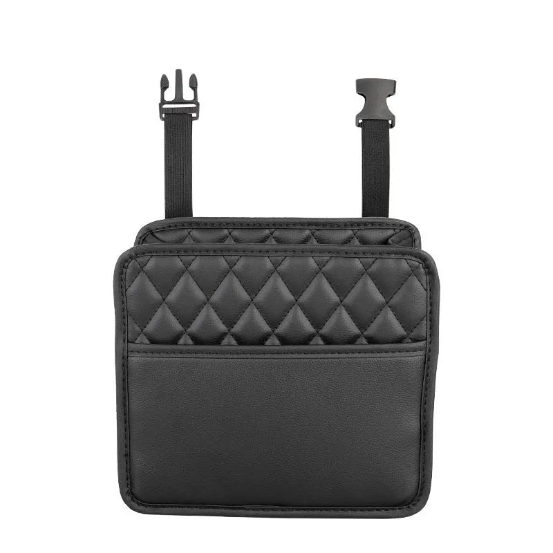 Hanging leather automotive storage bag organiser in 25x25cm dimensions