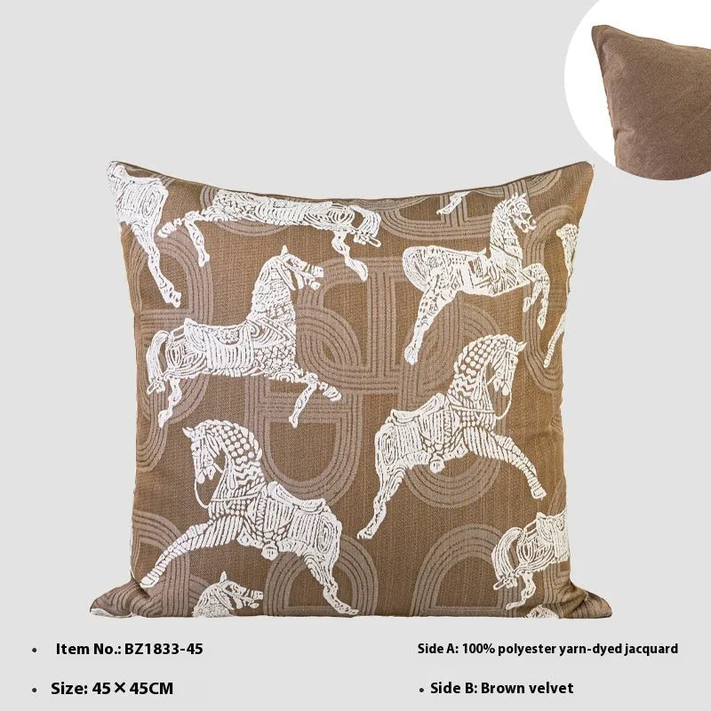 Chinese style Maillard colour cushion with geometric pattern, 45x45cm decorative pillow for living room