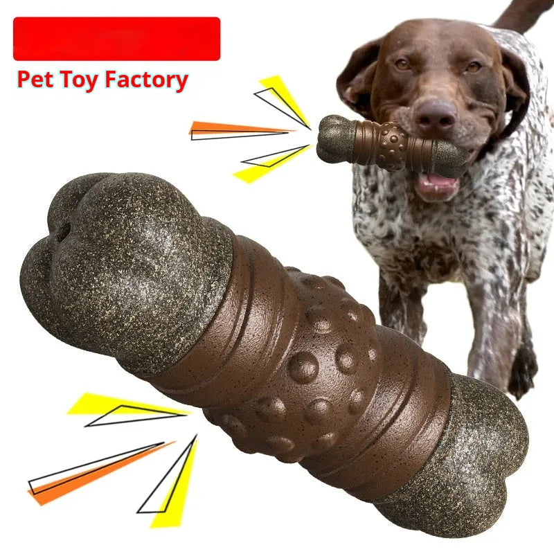 Wood colour plastic sounding bone dog toothbrush molar rod chew toy