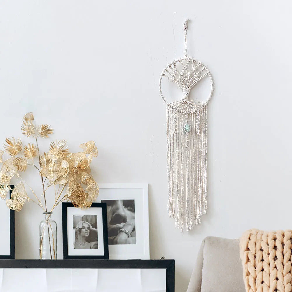 Handwoven cotton rope dream catcher tree rectangle wall tapestry 73cm by 18cm European style