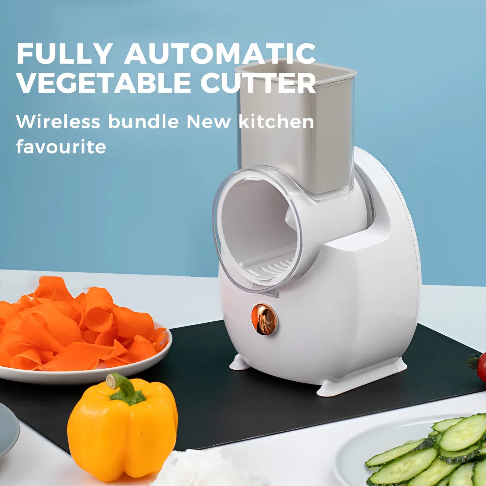 White electric vegetable slicer with strong suction base for potato carrot shredding and grating