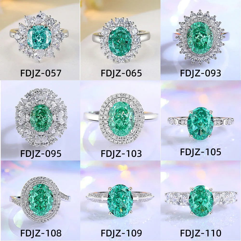 S925 sterling silver women's ring with geometric elliptical design featuring emerald stone and Palaibahao diamond inlay