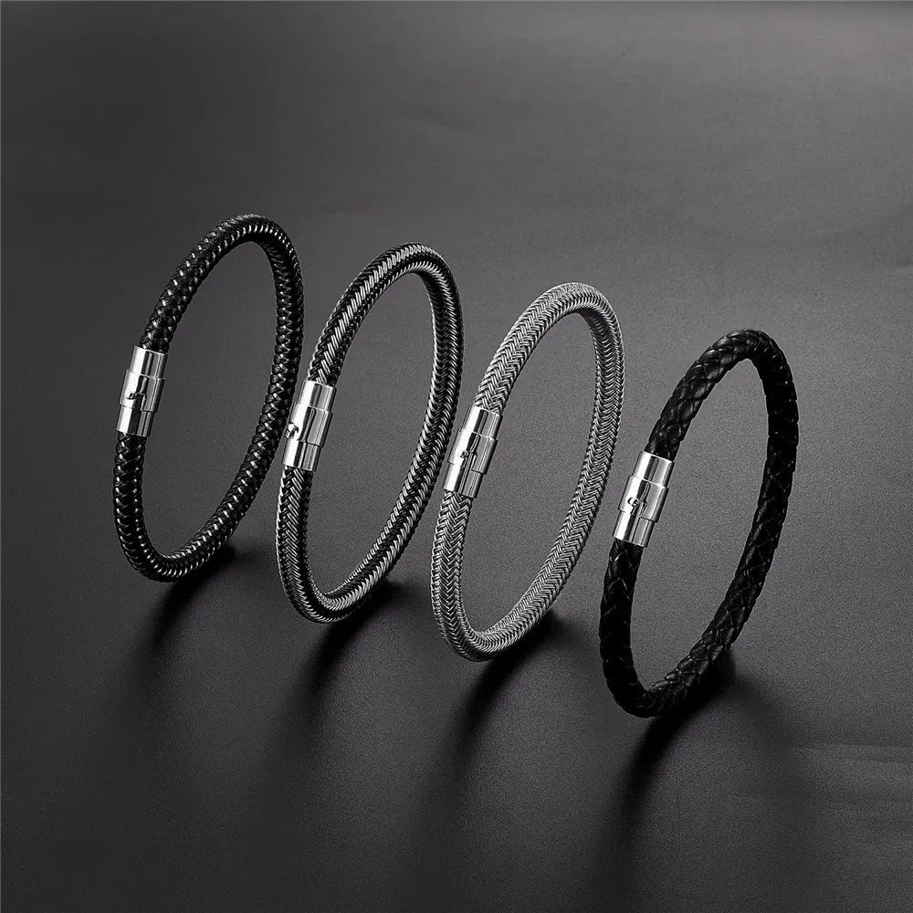 Men's silver titanium steel geometric bracelet with a magnetic clasp, shown in a 21cm size.