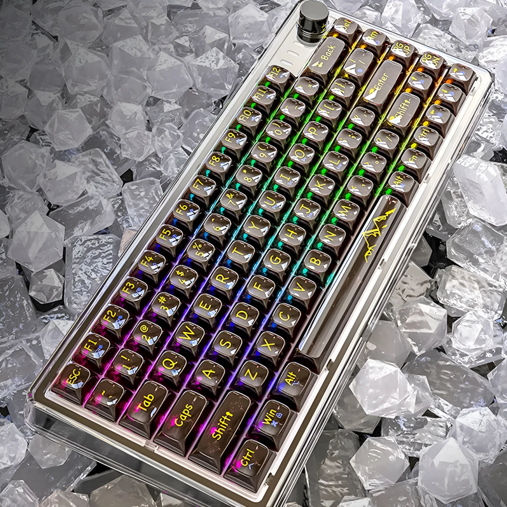 Attack Shark K75 transparent wireless mechanical keyboard with RGB backlighting on a desk