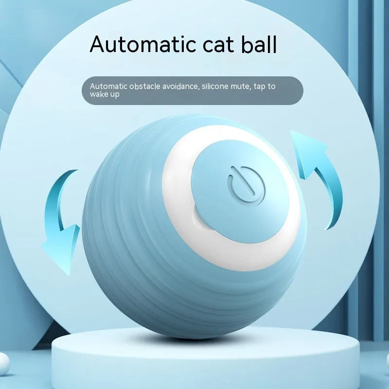 Automatic moving cat toy ball in blue or pink with self-bouncing rolling motion