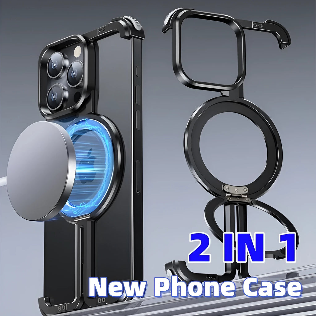 Metal airbag phone case for Apple iPhone in black with kickstand and aerospace-grade aluminium finish