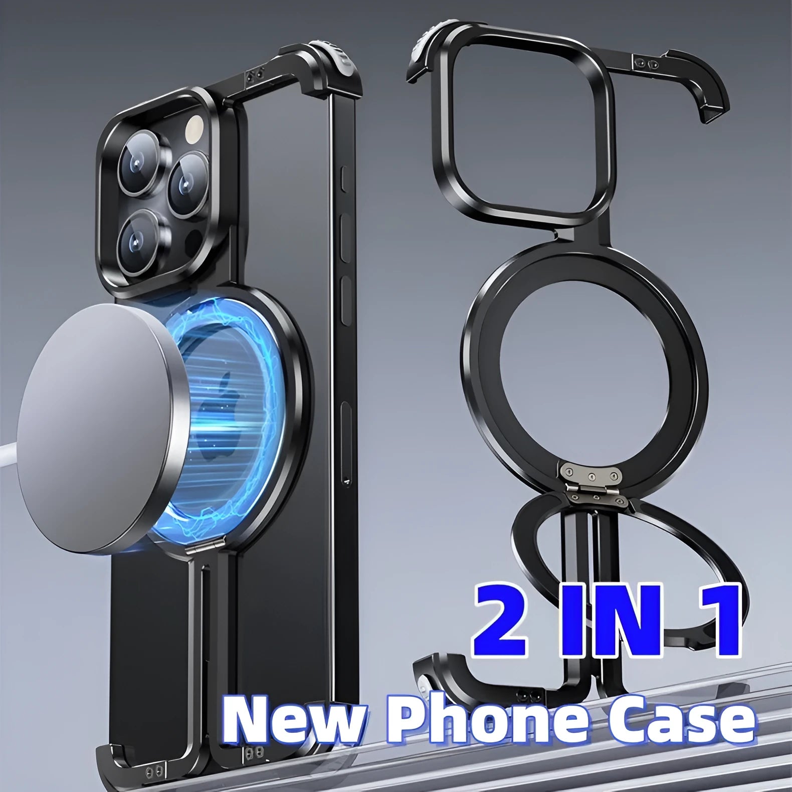 Metal airbag phone case for Apple iPhone in black with kickstand and aerospace-grade aluminium finish