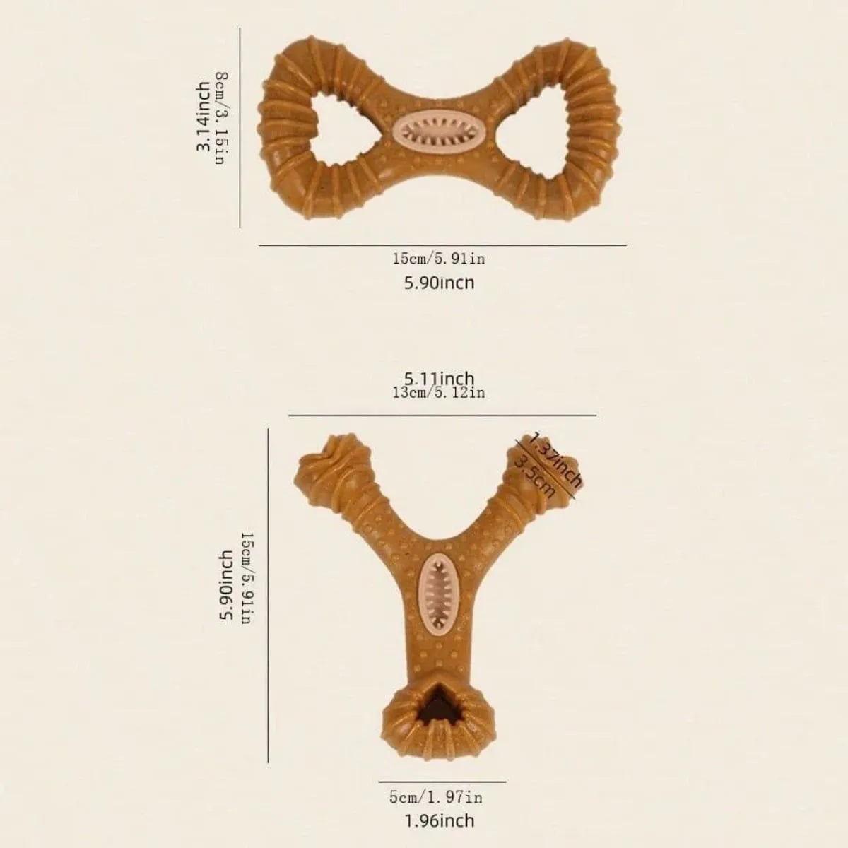 Dog chew bone toy showing 8shape and Y shape configurations for teeth cleaning and interactive play