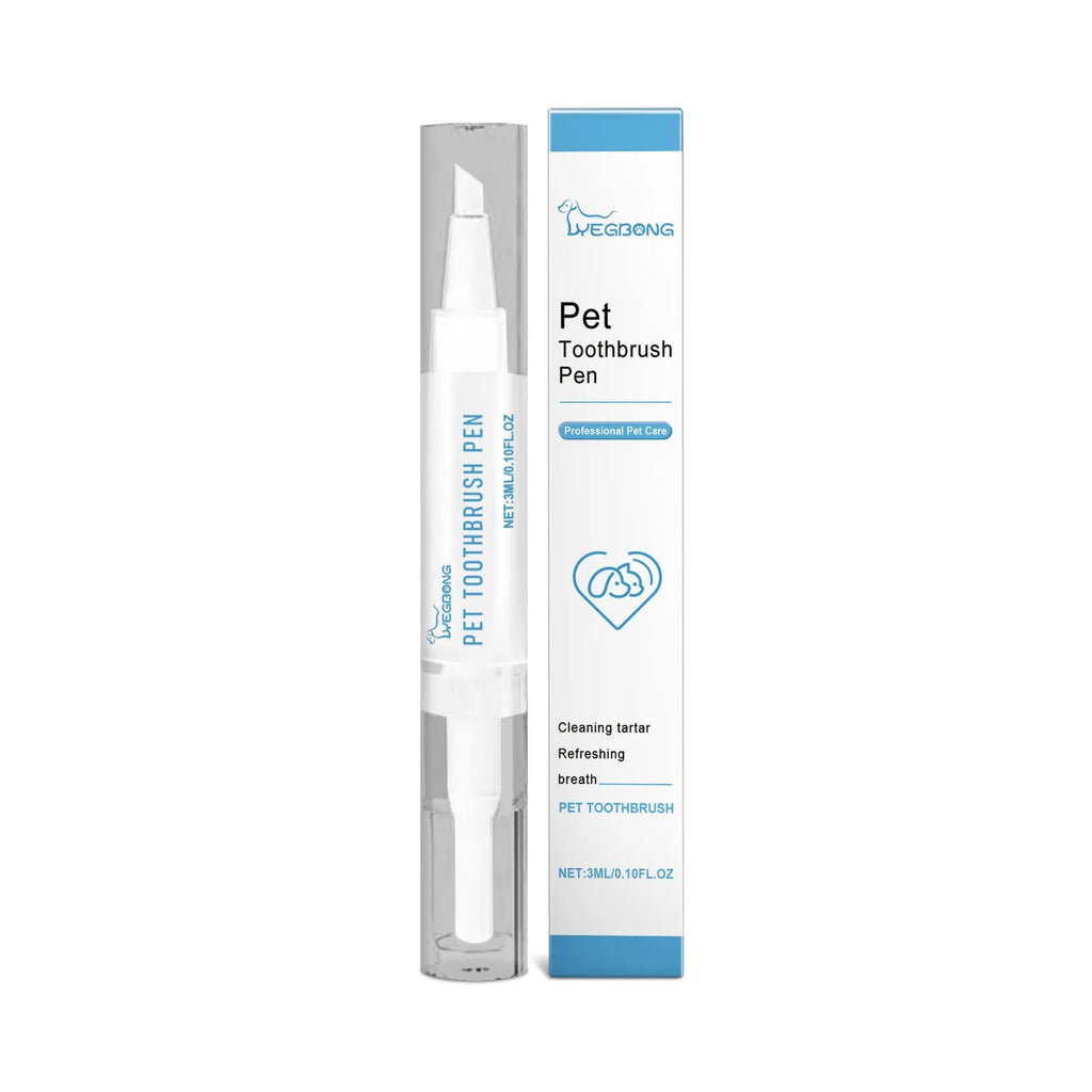 Pet dental care kit showing 1.1cm wide interdental brush and 3ml gel applicator for cat and dog teeth cleaning