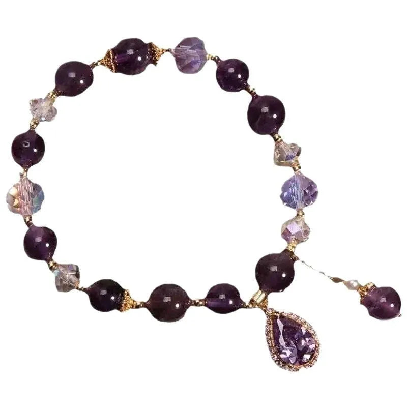Purple natural amethyst crystal bracelet for women with micro inlay construction.