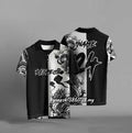 Black loose fit T-shirt with a 3D digital printed design on the front.