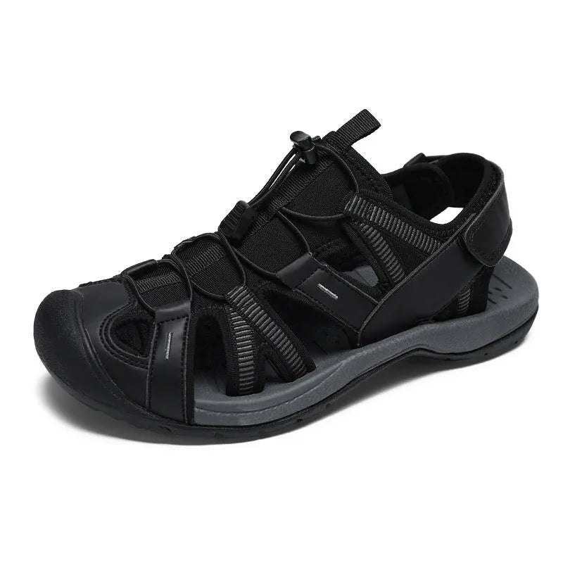 Men's blue and black casual sports shoes with Velcro closure and mesh upper