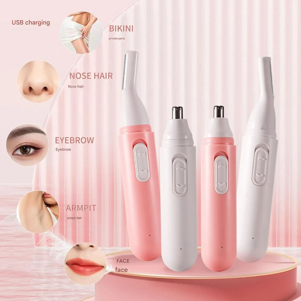 Black 2-in-1 rechargeable electric nose hair trimmer with built-in light and stainless steel blades