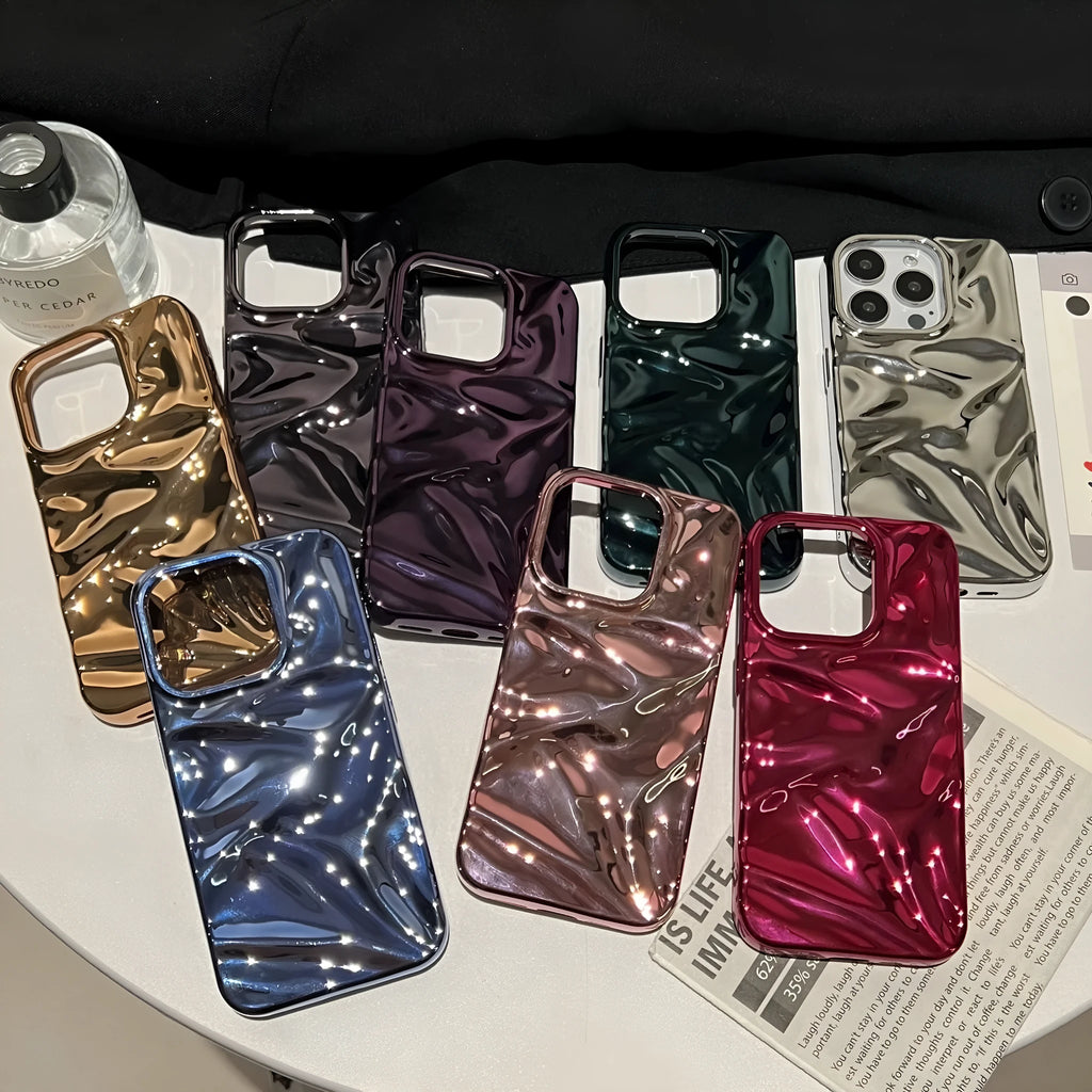 Silver electroplated TPU phone case with three-dimensional pleated pattern for iPhone