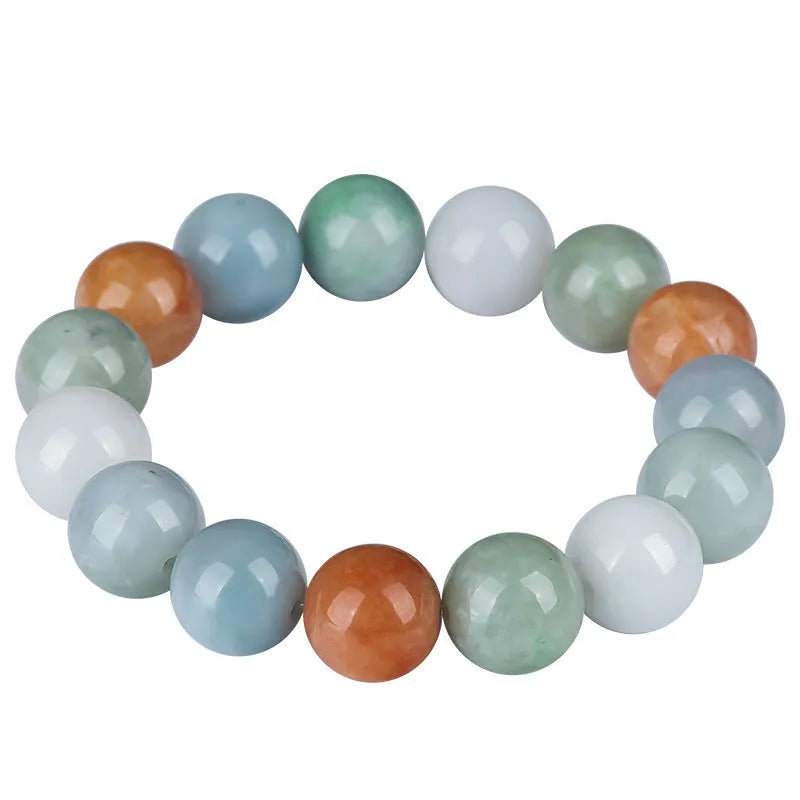 Women's Myanmar jade bracelet with three natural colours in 13mm round beads