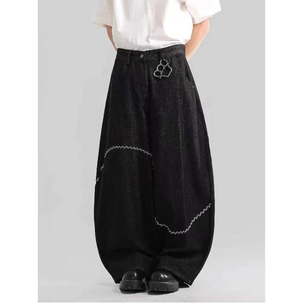 Black straight-leg denim trousers with micro-elastic stretch for men's autumn winter casual wear