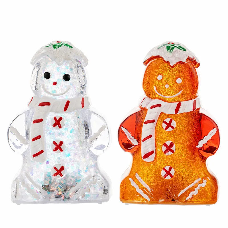 Glowing LED gingerbread man Christmas ornament with modern design and coloured scarf