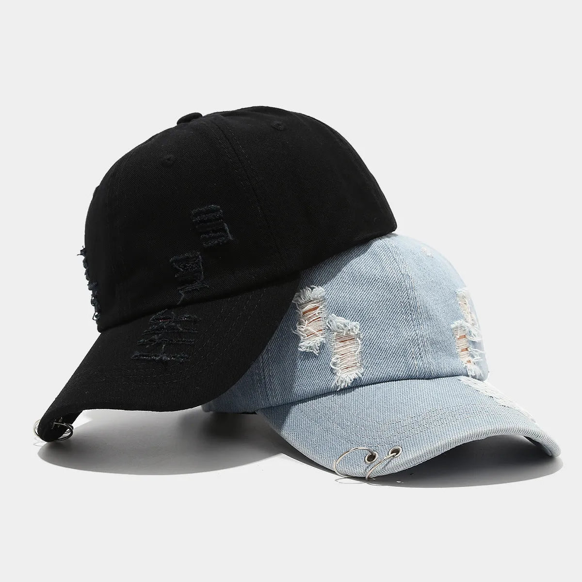 Men's adjustable denim peaked cap in retro streetwear style with dome crown