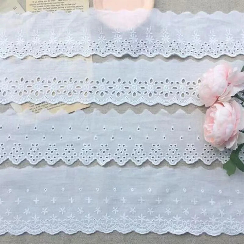 Embroidered lace cutout cotton trim in four widths for DIY clothing accessories