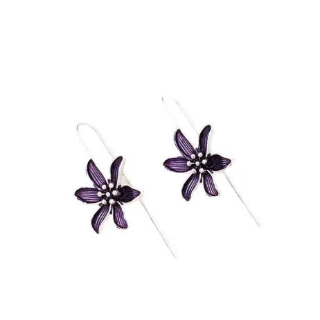 Purple flower-shaped earrings with electroplated finish and alloy construction