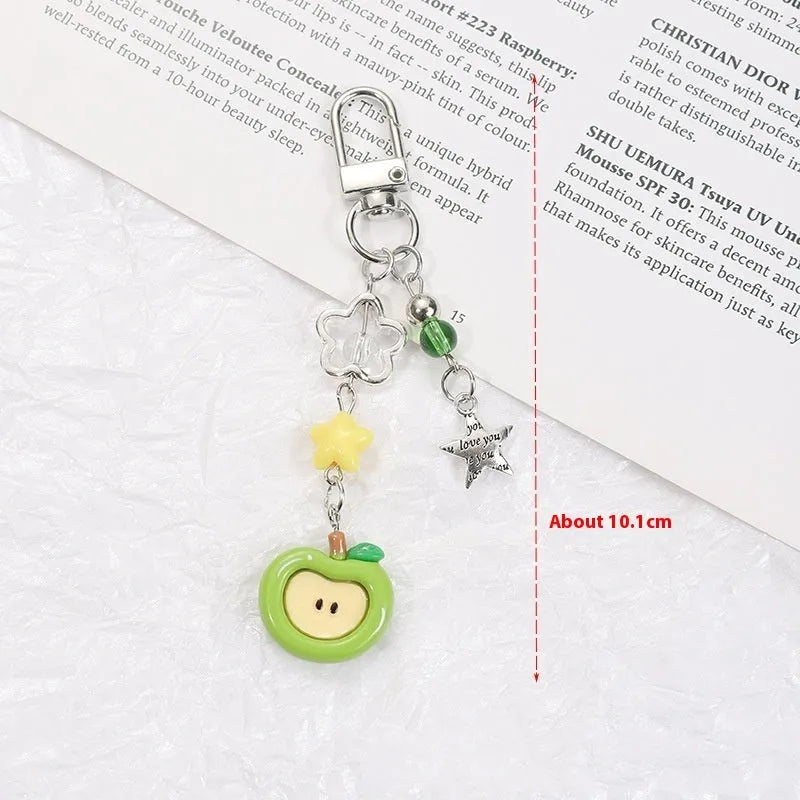 Plastic resin fruit mobile phone charm keychain with apple strawberry designs