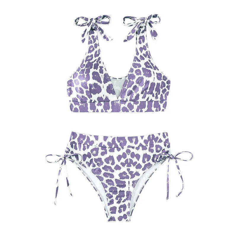 Women's printed lace-up high waist suit in leopard print colour option showing front detail