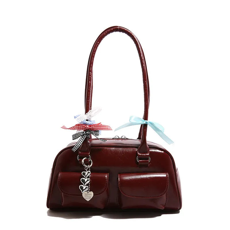 Women's retro pillow-shaped handbag in PU leather with double shoulder straps