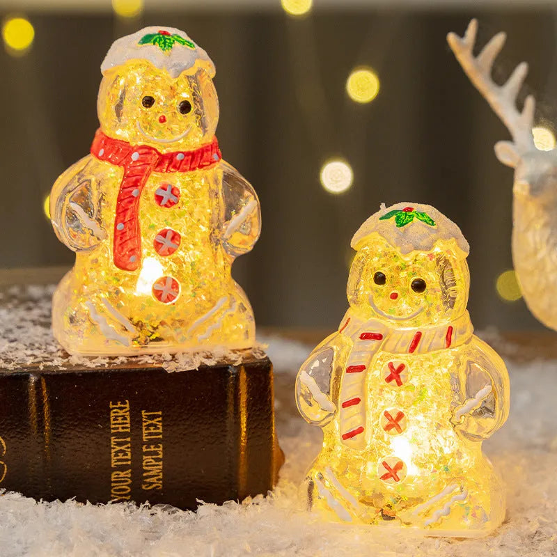 Glowing LED gingerbread man Christmas ornament with modern design and coloured scarf