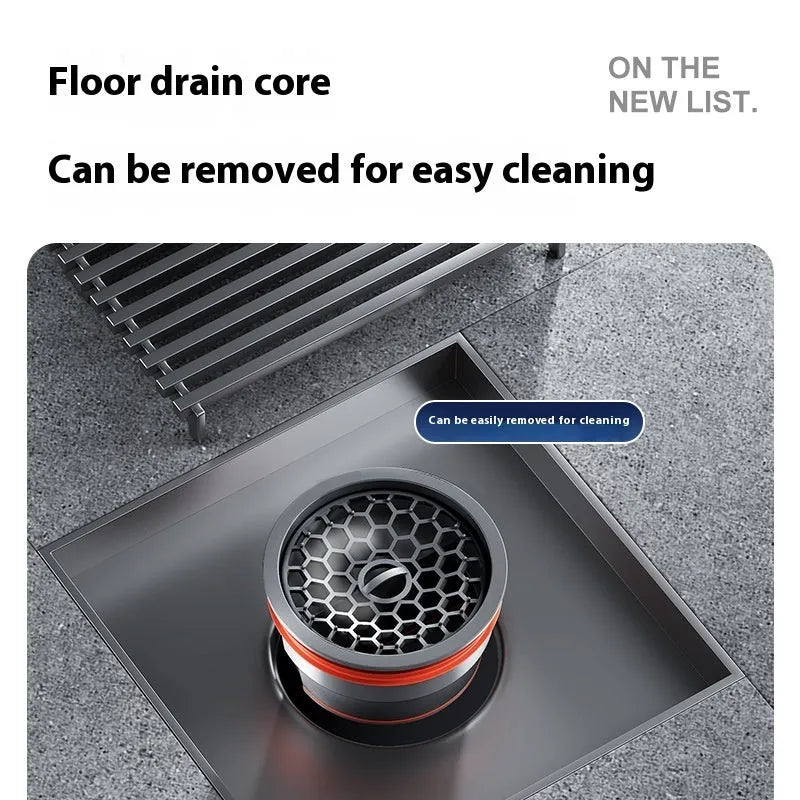 Gun grey 304 stainless steel square courtyard floor drain measuring 15x15cm.