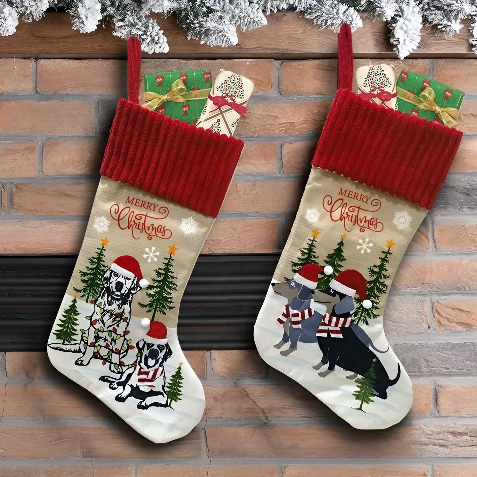 Christmas tree pendant gift bag for pet ornaments with fireplace design