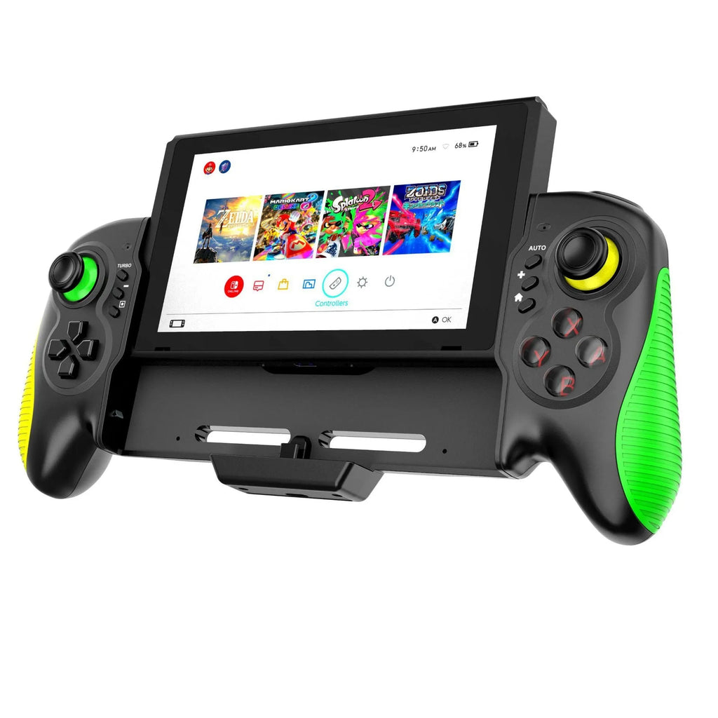 Yellow-green gaming controller for Nintendo Switch and PC with in-line handles