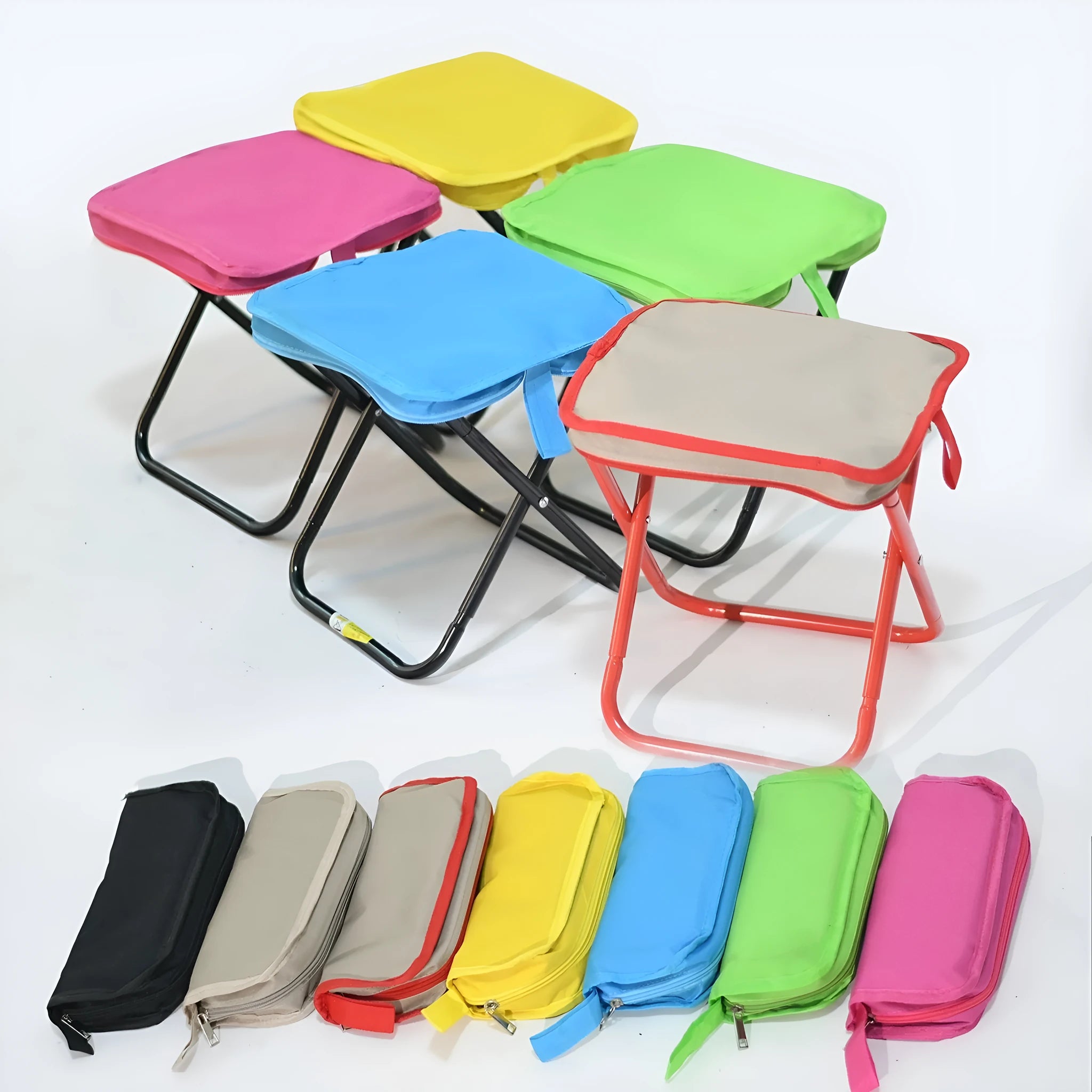 Oxford cloth folding camp stool in pencil box style with multiple colour options