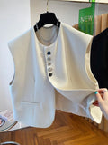 Loose-fitting bandage dress waistcoat with side pockets in beige colour