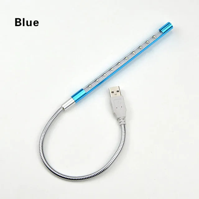Long, thin spiral USB LED night light in choice of colours with metal base.