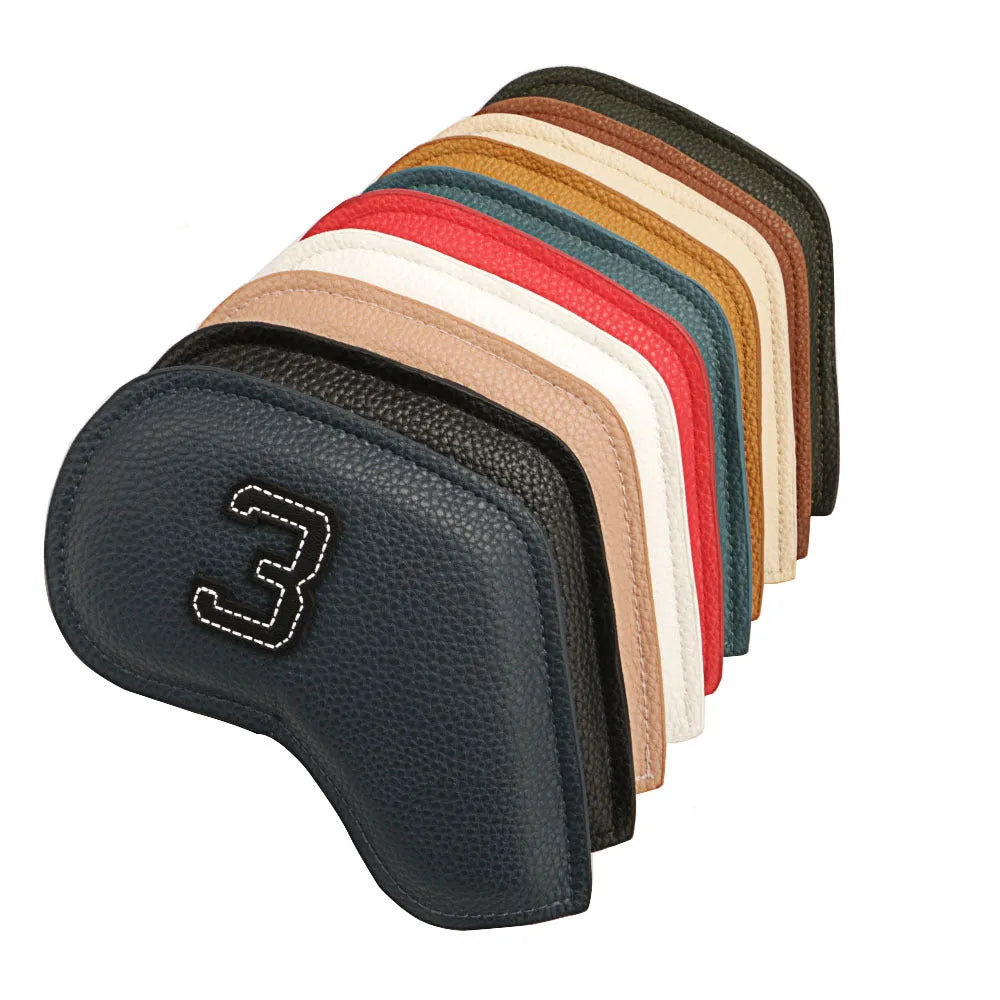 Set of 10 digitally printed PU golf club head covers for complete club protection