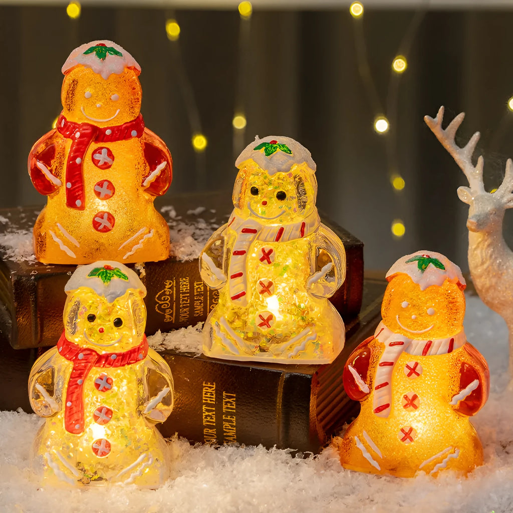 Glowing LED gingerbread man Christmas ornament with modern design and coloured scarf